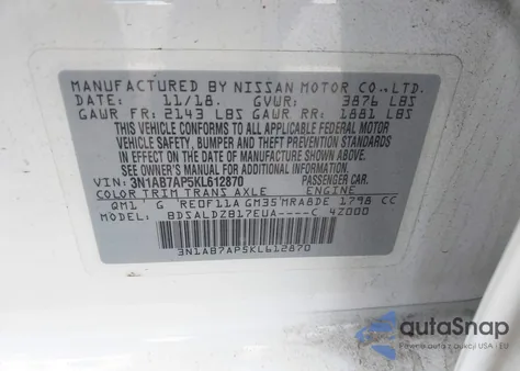 2019 Nissan Sentra Sv z USA, uszkodzony, nr VIN 3N1AB7AP5KL612870